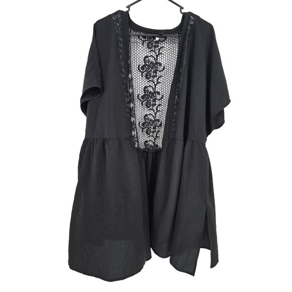 Lane Bryant Size 18/20 Womens Top Black Open Front Crochet Back Blouse - Picture 1 of 3